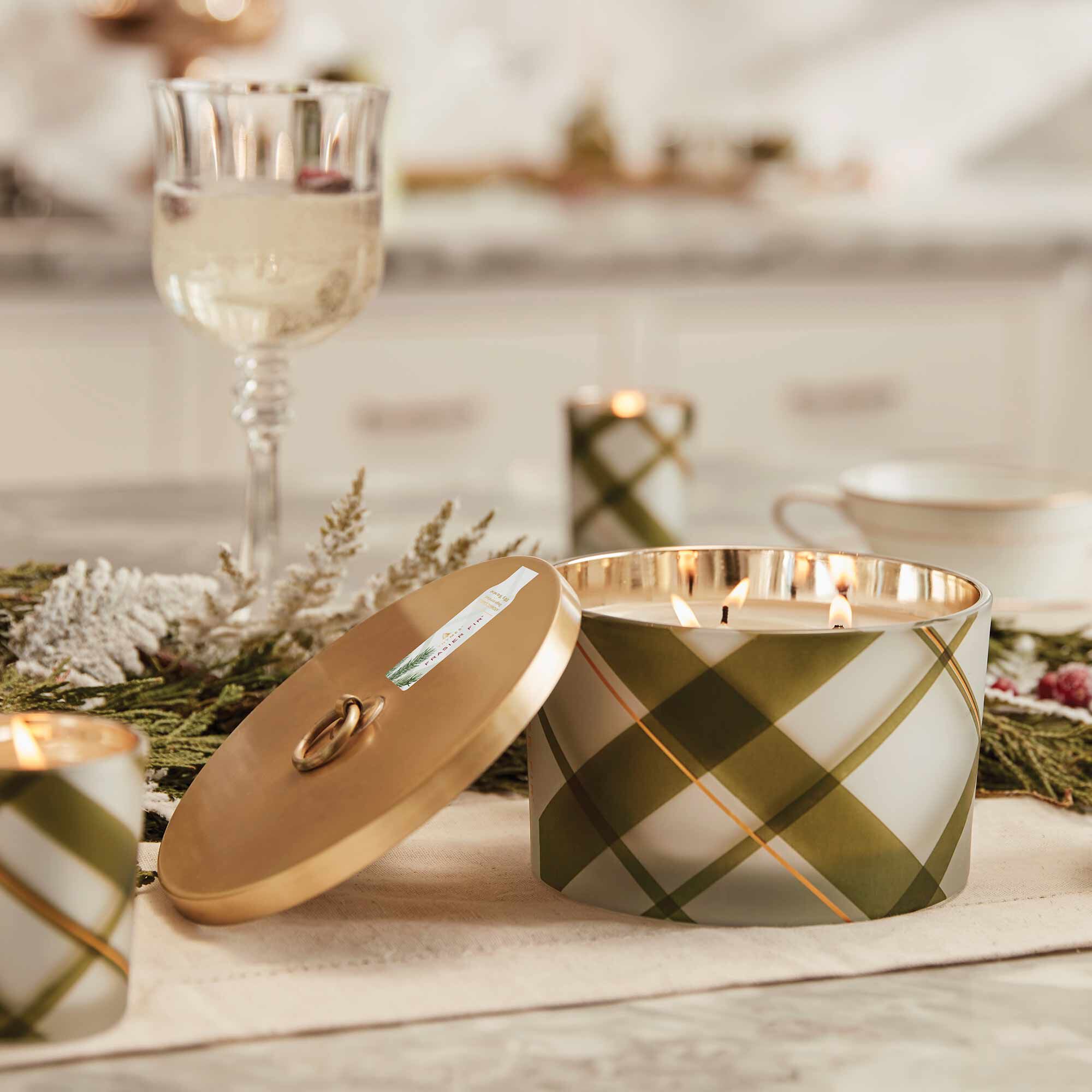 Alternative view of Frasier Fir Frosted Plaid 3-Wick Candle
